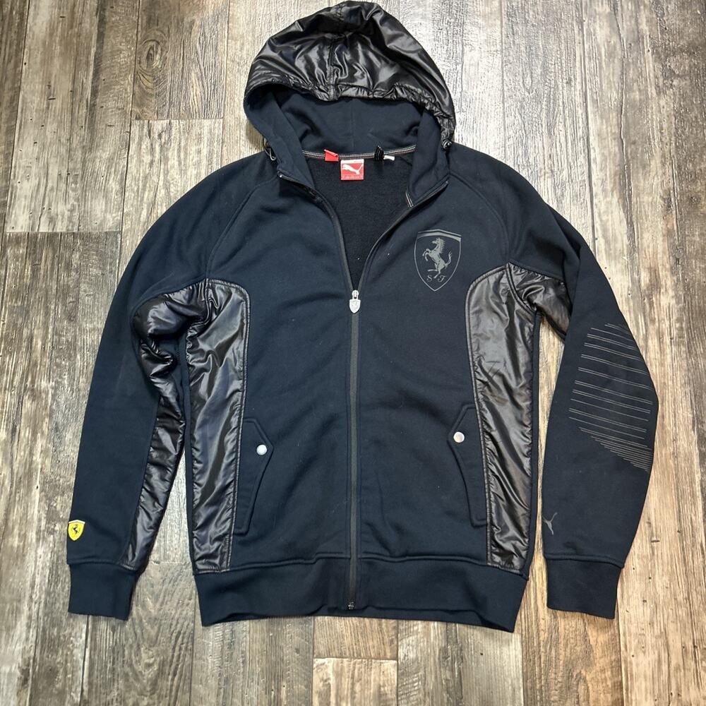 Vintage Puma Ferrari Scuderia F1 Race Hoodie Mens Medium Black Full Zip